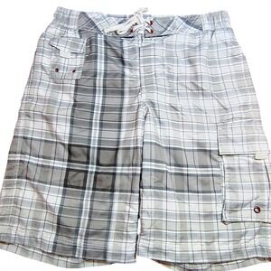 Men's American Rag Plaid Cargo Board Shorts‎ Medium Swim Trunks surfing